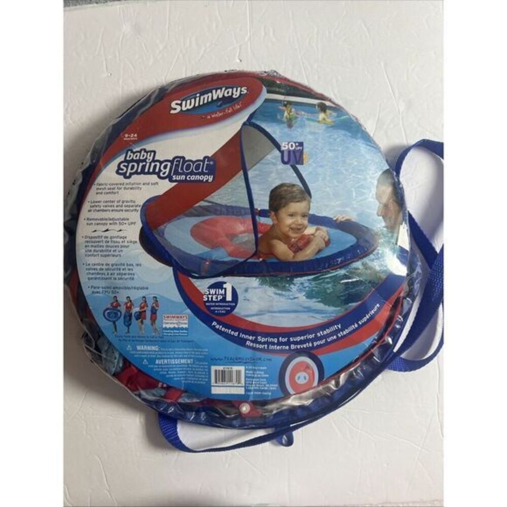 Swimways Baby Spring Float‎ Sun Canopy  Blue & Red Swim Step 1 Used